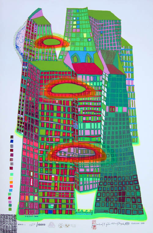 Hundertwasser - Good Morning City - series I - 1969 color screenprint